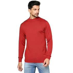 Men Red Contemporary Fit Solid Wool Blend Full Sleeve Crew Neck Collar Sweaters