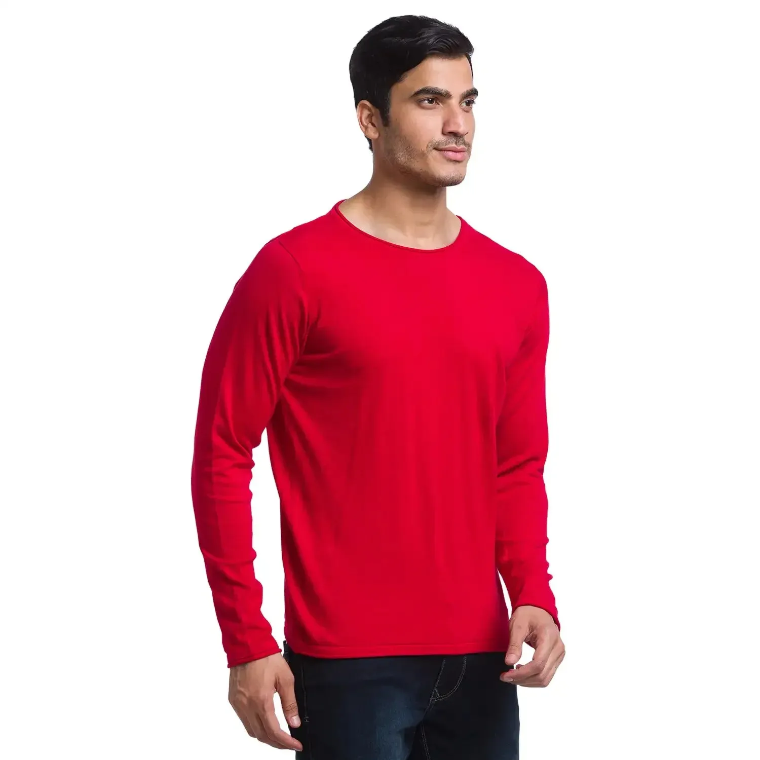 Men Red Solid Cotton Full Sleeve Sweaters