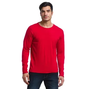 Men Red Solid Cotton Full Sleeve Sweaters