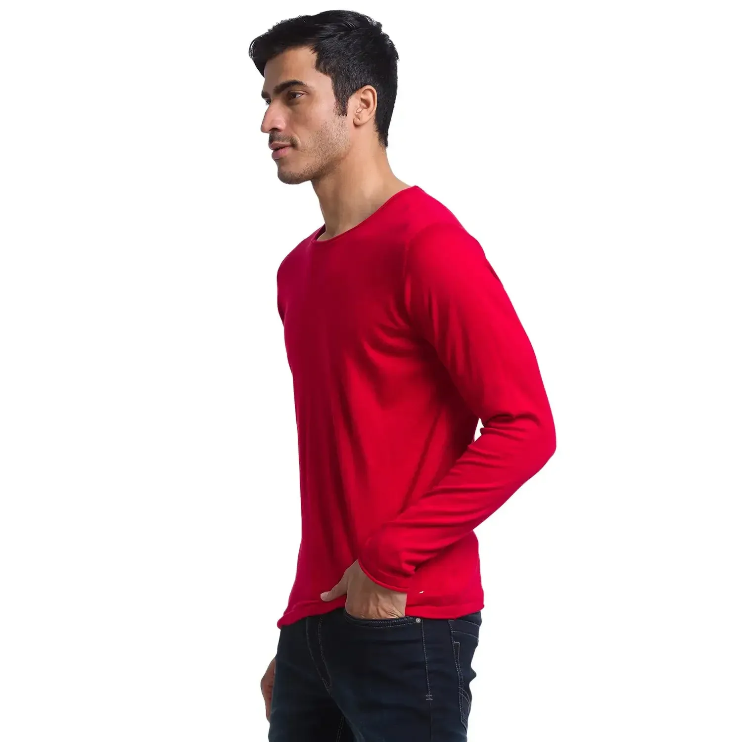 Men Red Solid Cotton Full Sleeve Sweaters