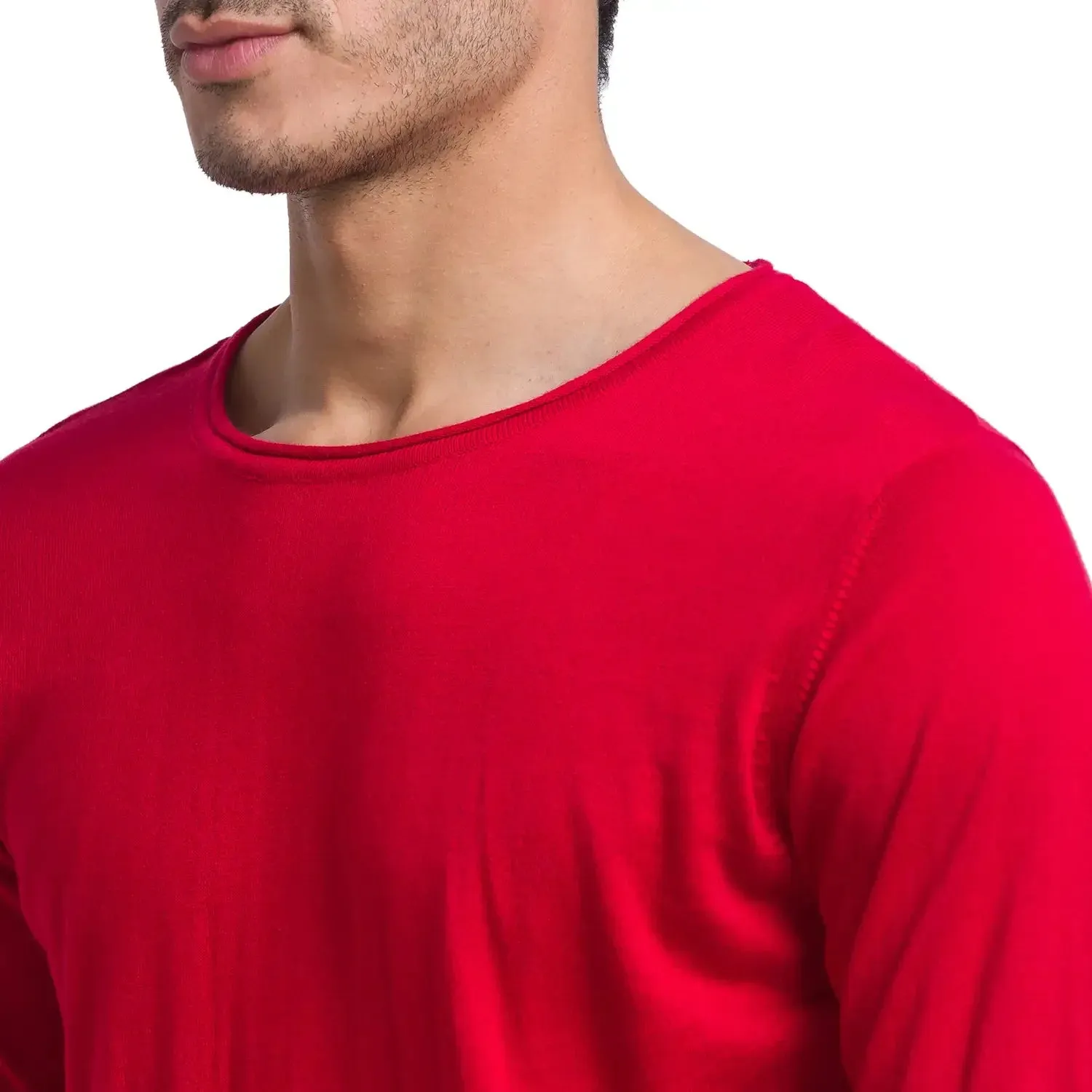 Men Red Solid Cotton Full Sleeve Sweaters