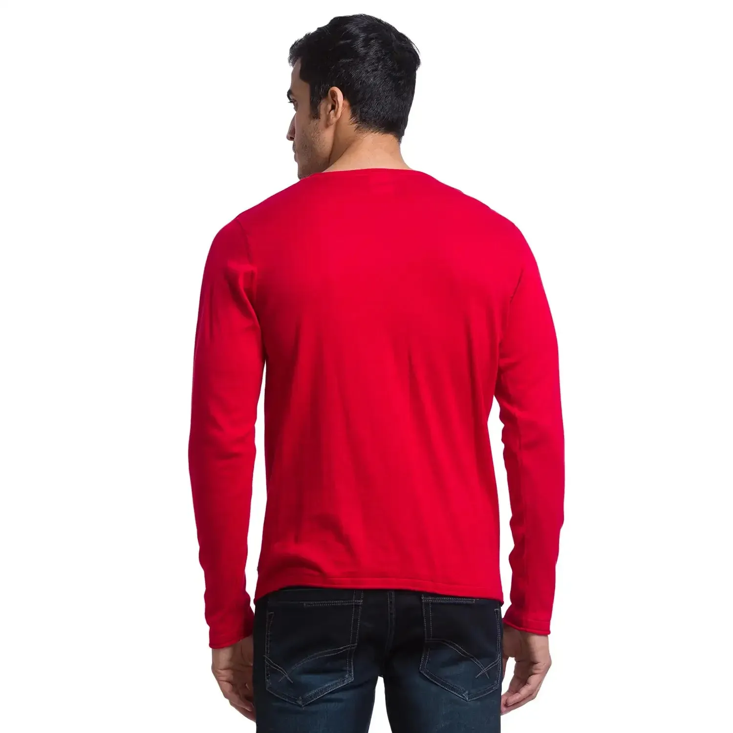 Men Red Solid Cotton Full Sleeve Sweaters