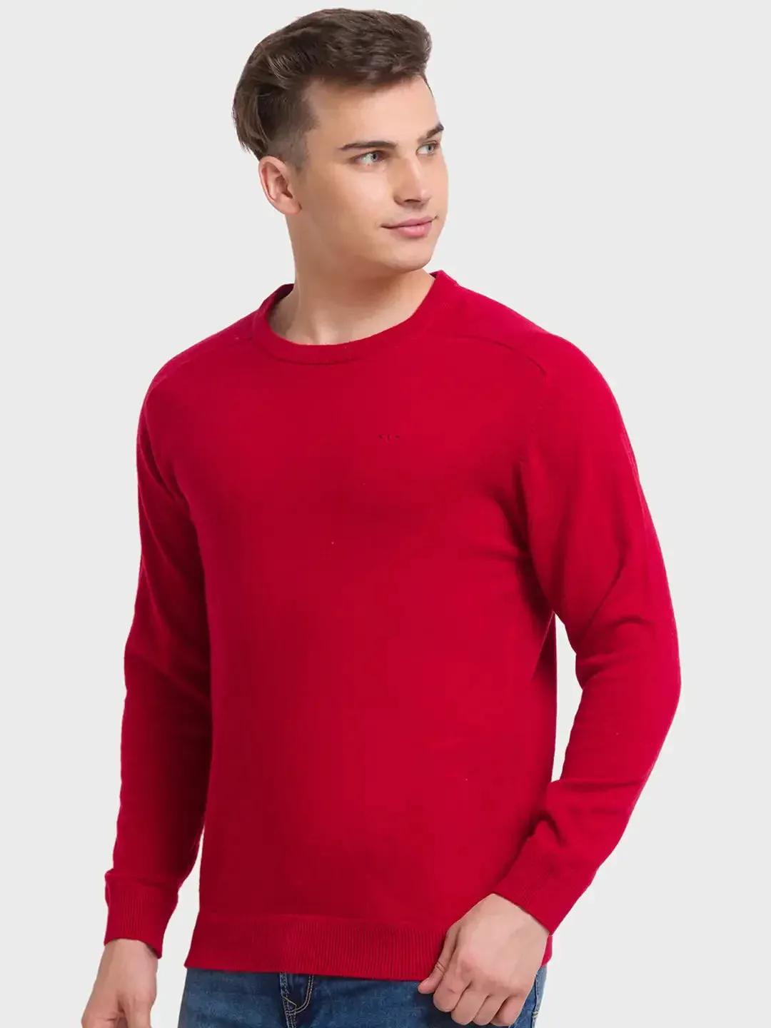 Men Red Tailored Fit Solid Wool Blend Full Sleeve V Neck Collar Sweaters