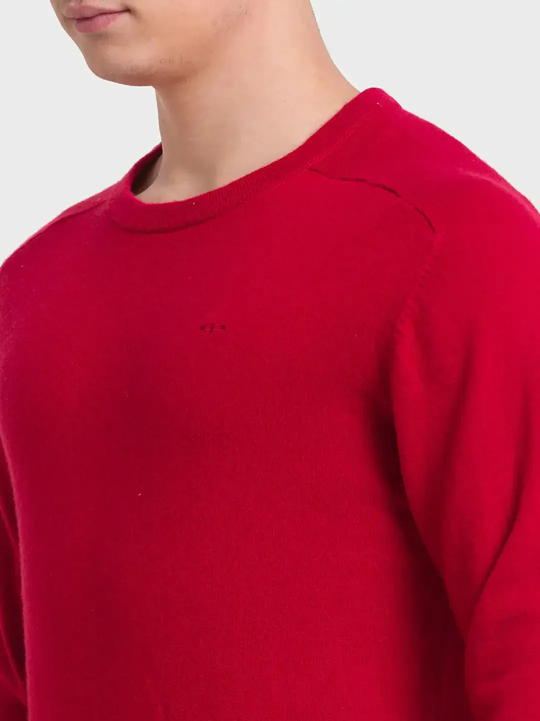 Men Red Tailored Fit Solid Wool Blend Full Sleeve V Neck Collar Sweaters