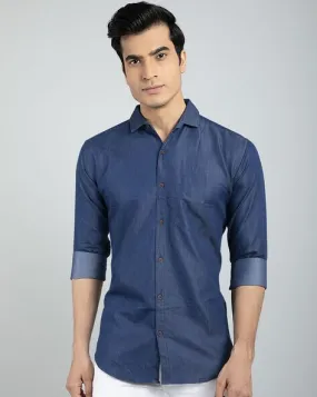 Men Regular Fit Solid Long Sleeve Denim Shirt  (Size-M)(Color-BLUE)