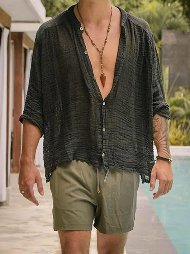 Mens Basic Solid Color Simple Shirt