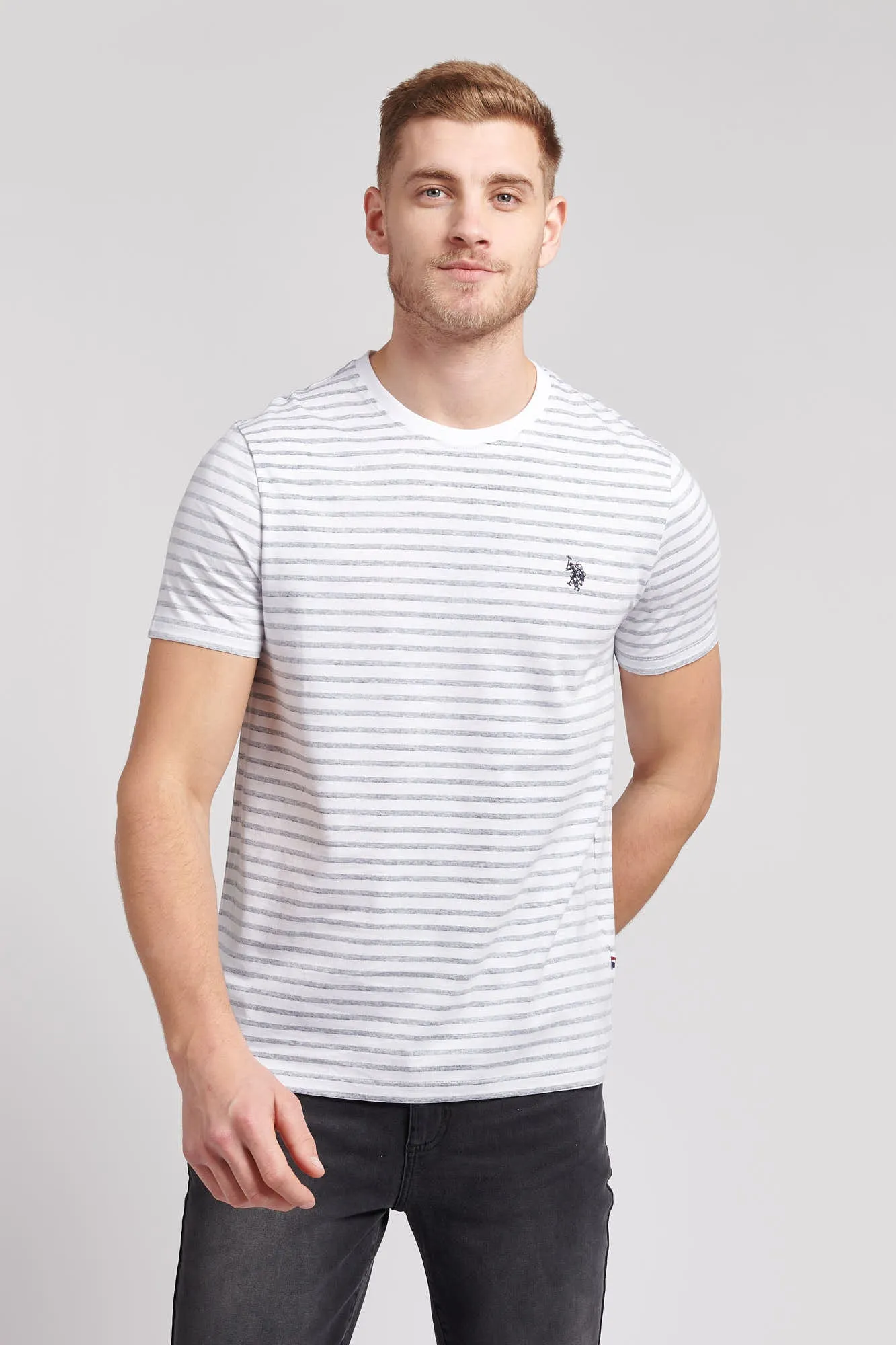 Mens Reverse Stripe Print T-Shirt in Navy Blue