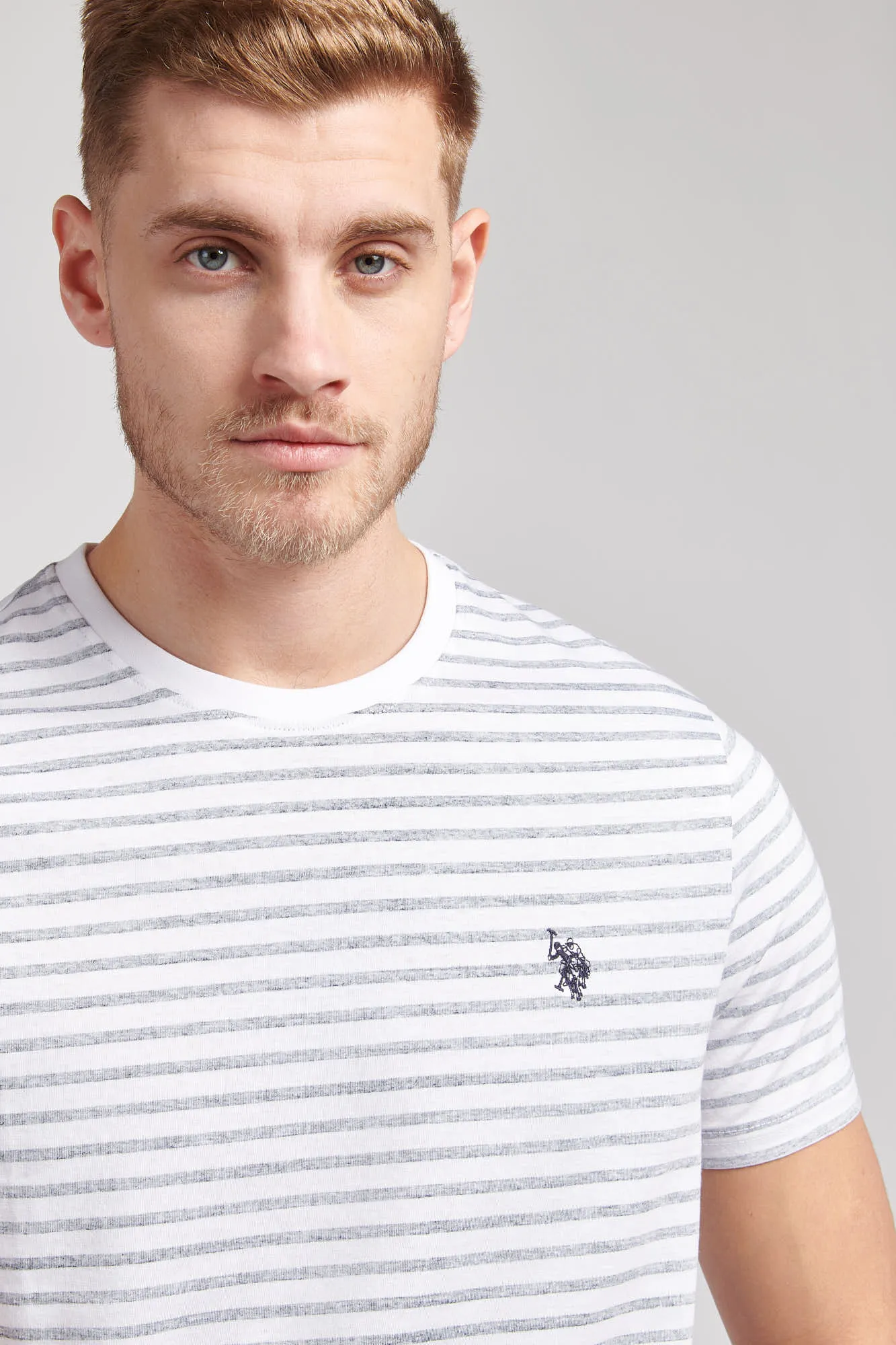 Mens Reverse Stripe Print T-Shirt in Navy Blue