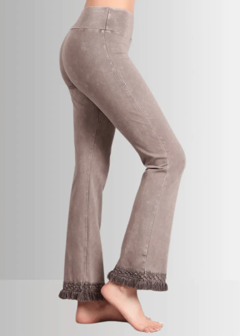 Mineral Washed Crochet Fringe Hem Pants