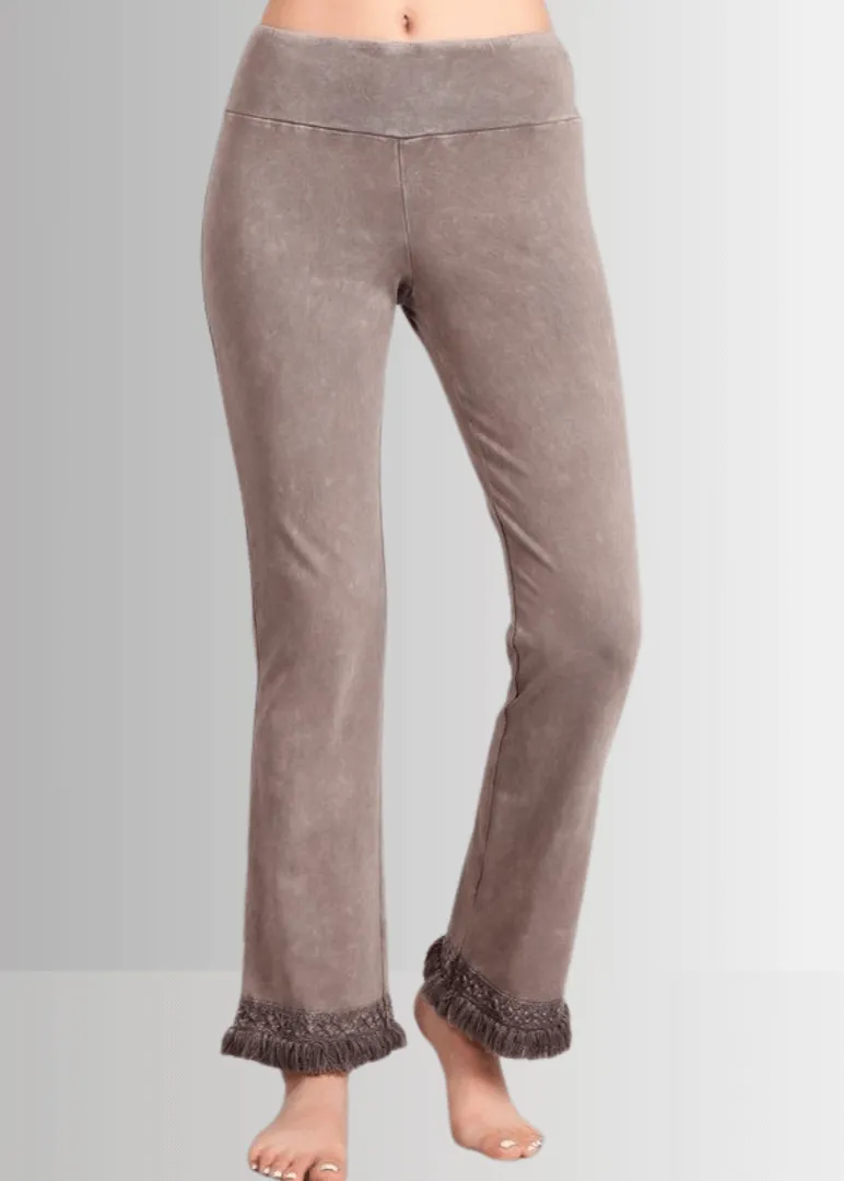 Mineral Washed Crochet Fringe Hem Pants