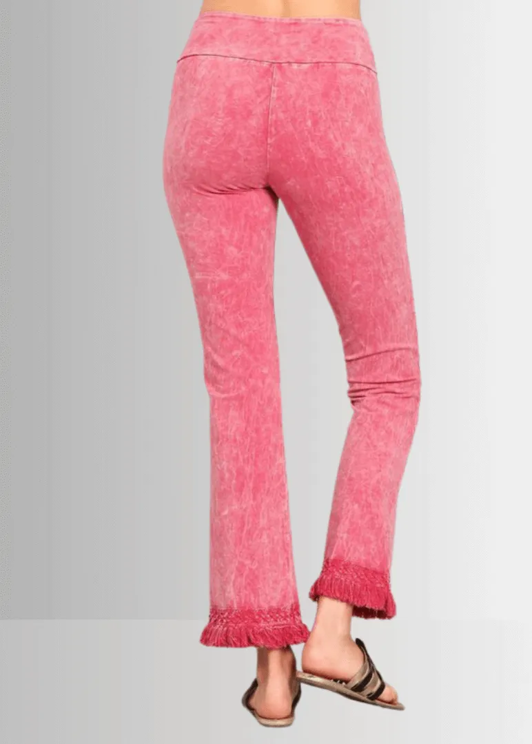 Mineral Washed Crochet Fringe Hem Pants