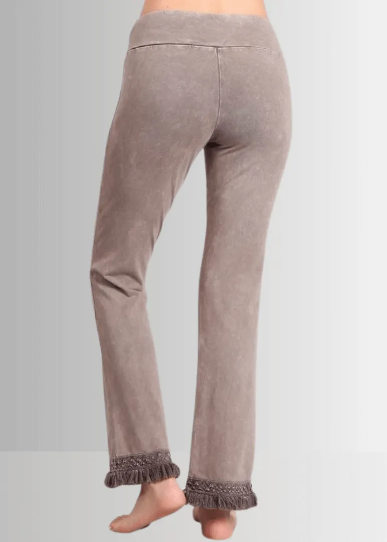 Mineral Washed Crochet Fringe Hem Pants