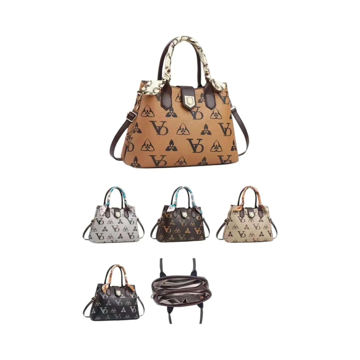 Monogrammed Two-Tone Bag with Scarf Accent