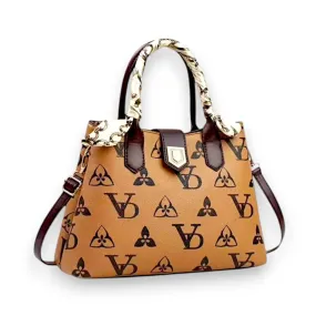 Monogrammed Two-Tone Bag with Scarf Accent
