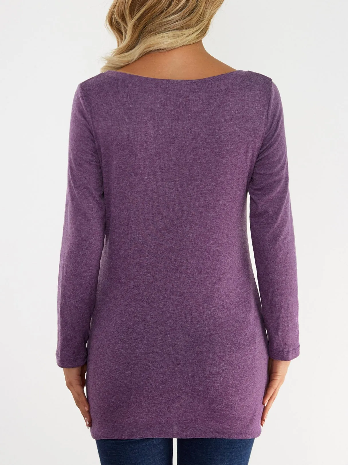 OEM ODM Round Neck Plain Crossed Front Pleated Long Sleeve Irregular Hem T-Shirts