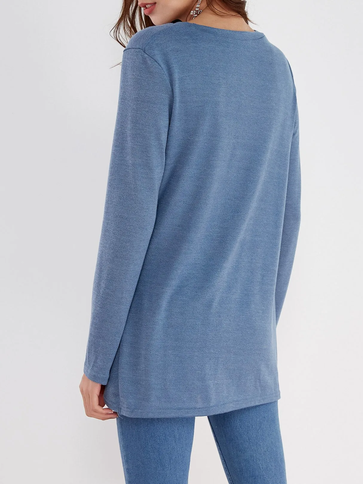 OEM ODM Round Neck Plain Crossed Front Pleated Long Sleeve Irregular Hem T-Shirts