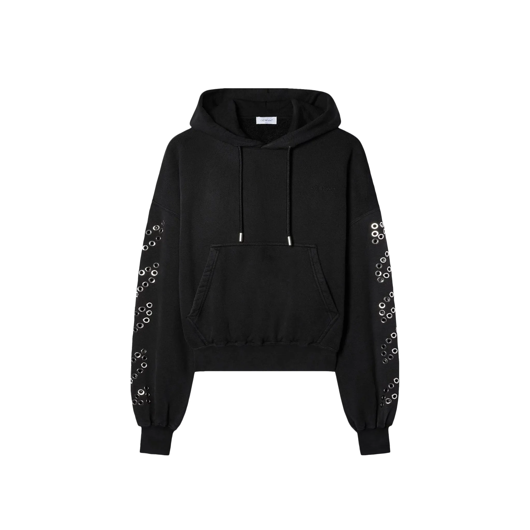 OFF-WHITE Eyelet Diagonal Popover Hoodie Black