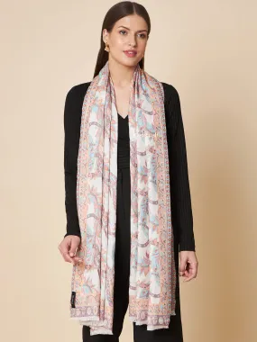 Pashtush Womens Extra Soft Bamboo Stole, Peruvian Paisleys Woven Design, Ivory