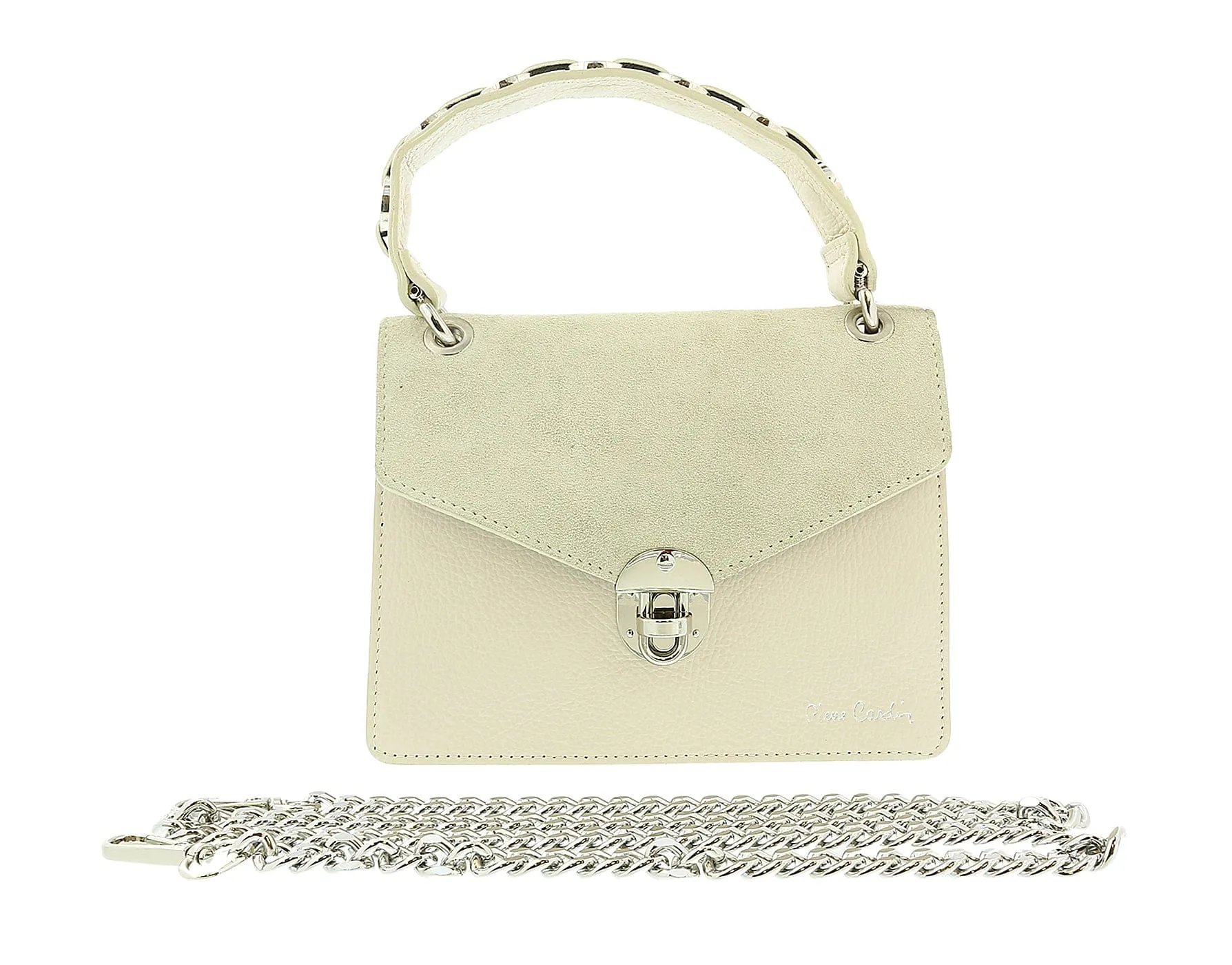 Pierre Cardin Cream Leather Structured Top Handle Satchel Bag