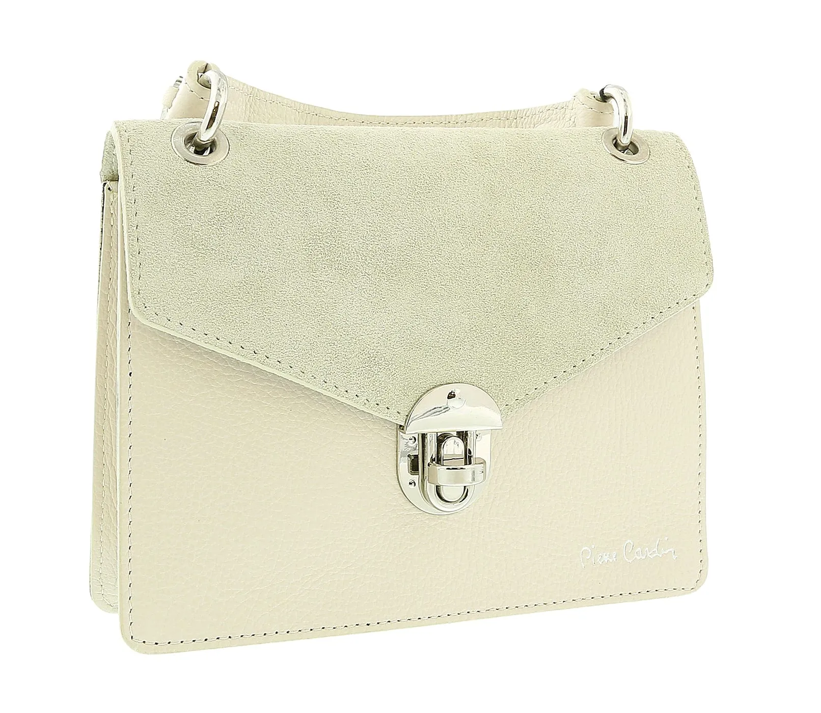 Pierre Cardin Cream Leather Structured Top Handle Satchel Bag