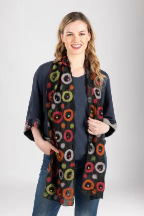 Pom Pom Wool Felted Scarf. SF902: Multi-Colored