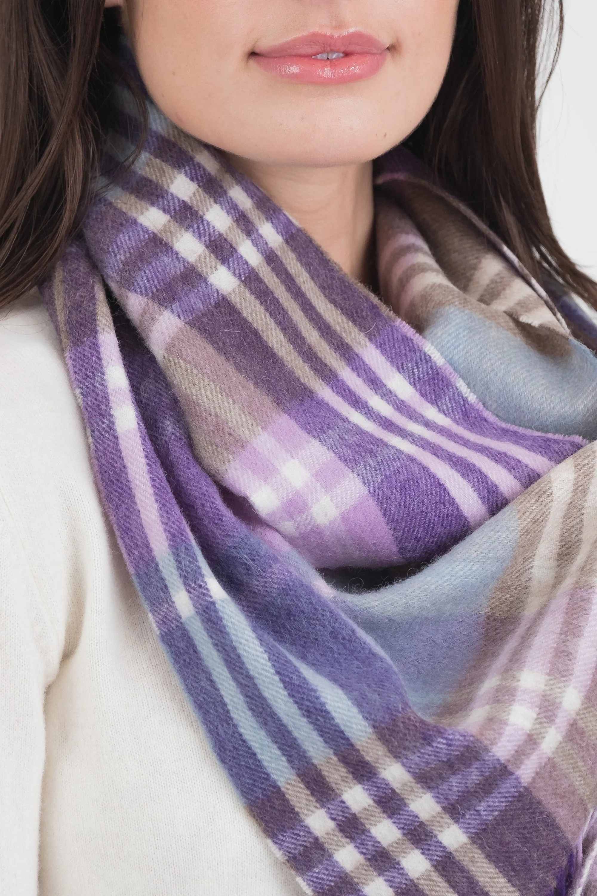 Square Check Lambswool Scarf - Purple Jk