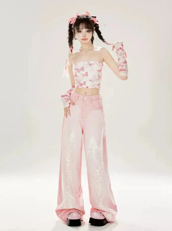 Straight Loose Dragon Pink Wide Element Denim