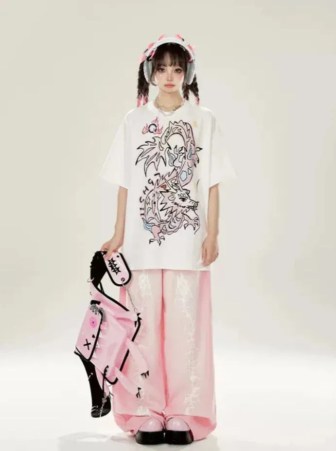 Straight Loose Dragon Pink Wide Element Denim