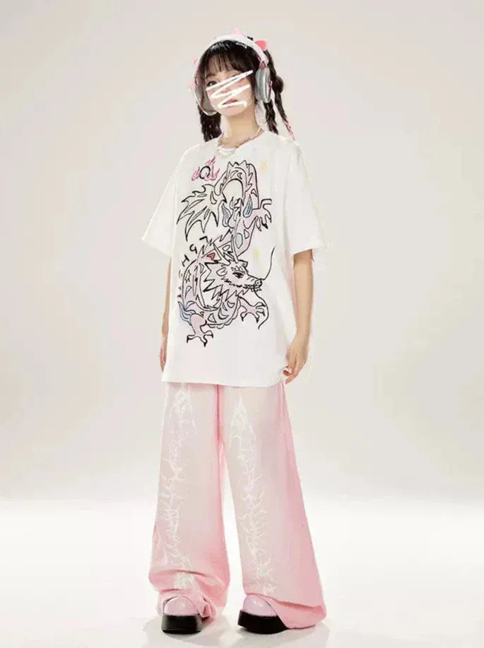 Straight Loose Dragon Pink Wide Element Denim