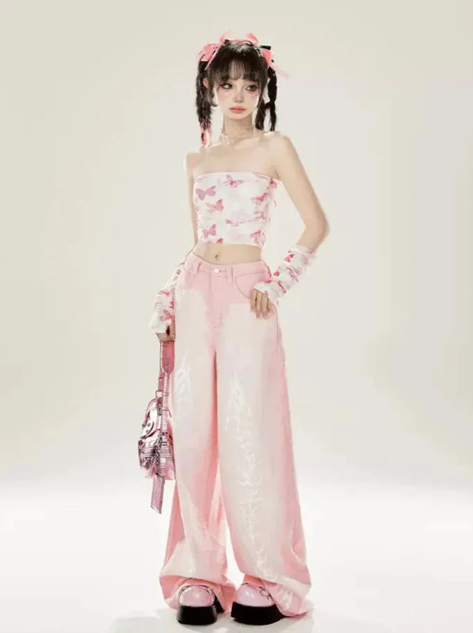 Straight Loose Dragon Pink Wide Element Denim