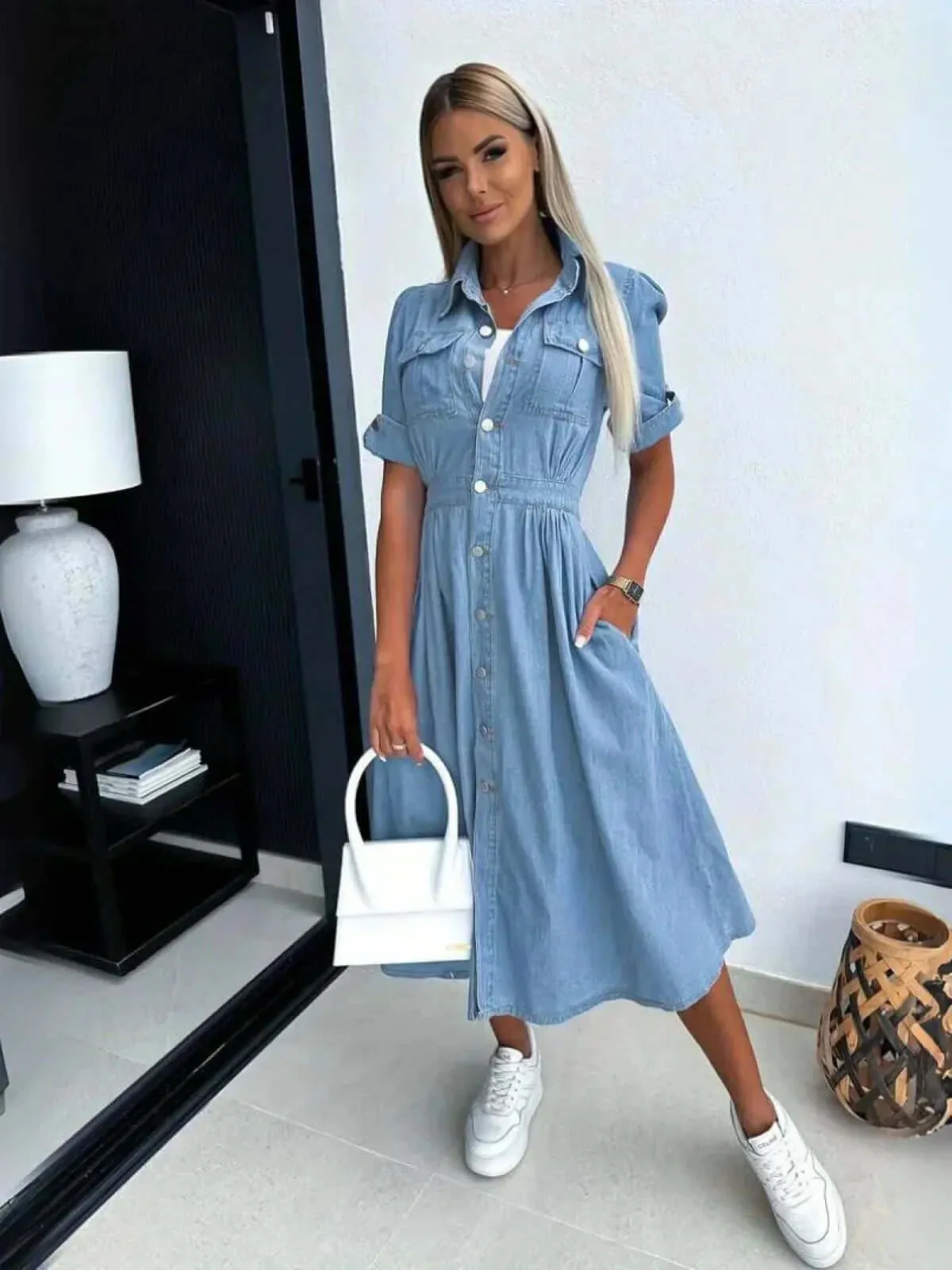 Stylish Denim Dress: Versatile Cotton Outfit