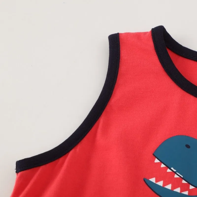 Toddler Boy's Dinosaur Print Singlet with Shorts Set