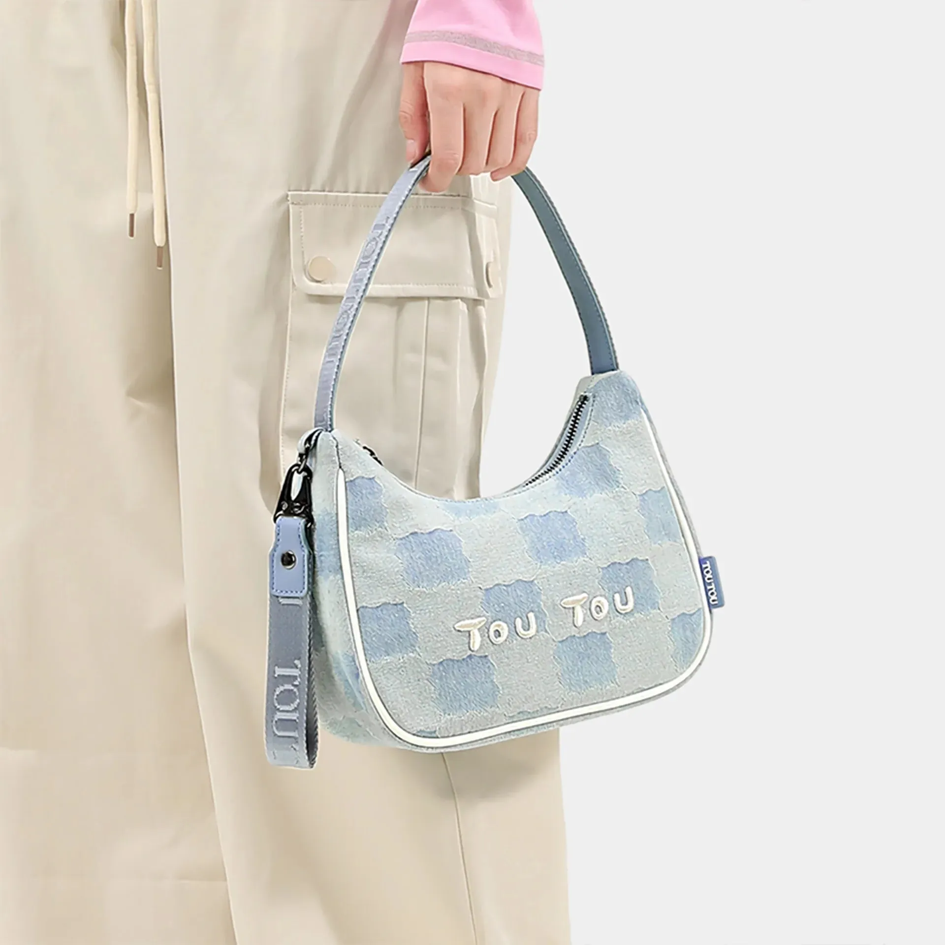 Versatile Biscuit Pattern Imitation Denim Shoulder Bag