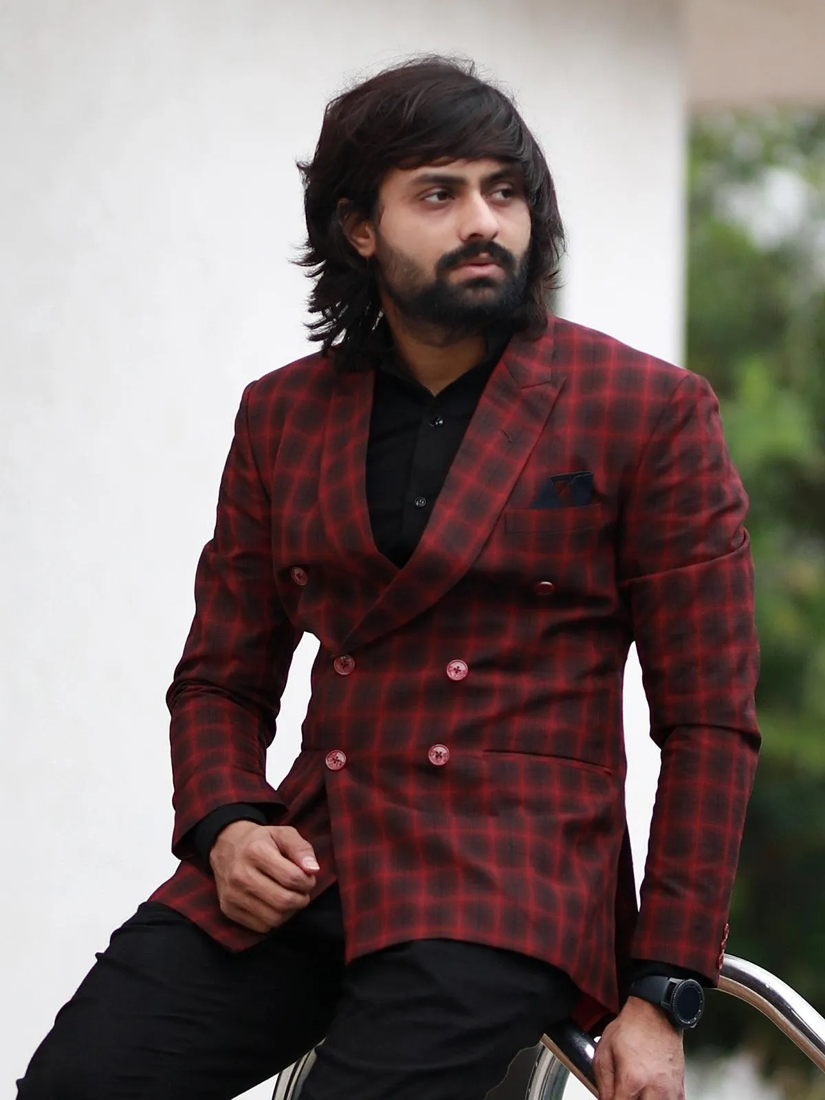 Wonderful Maroon Color Men's Double Breasted Blazer